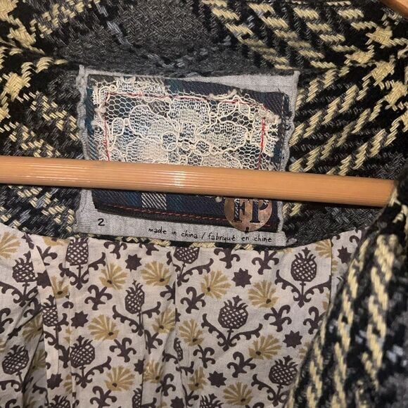 Free People Black and Beige Jacket Coat with Hood - Picture 3 of 4